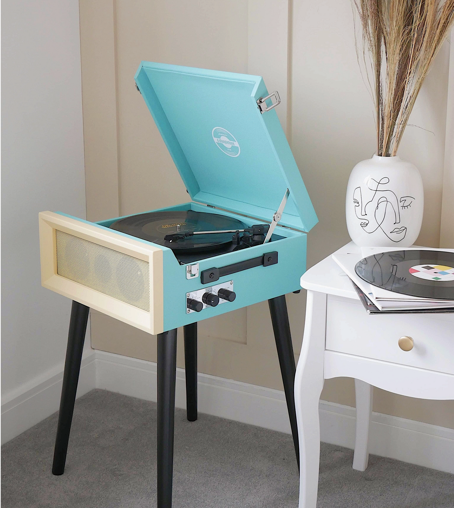 Retro Record Player On Legs - with Bluetooth and Radio