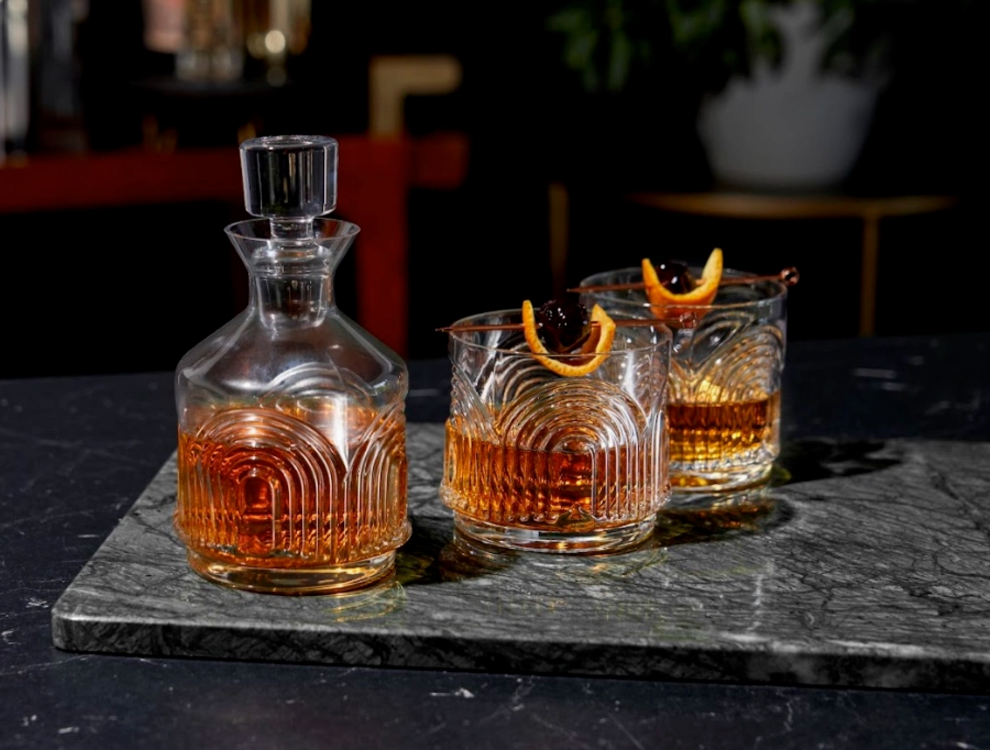 Deco Beau Stacking Crystal Decanter & Tumbler Set - Set of 3