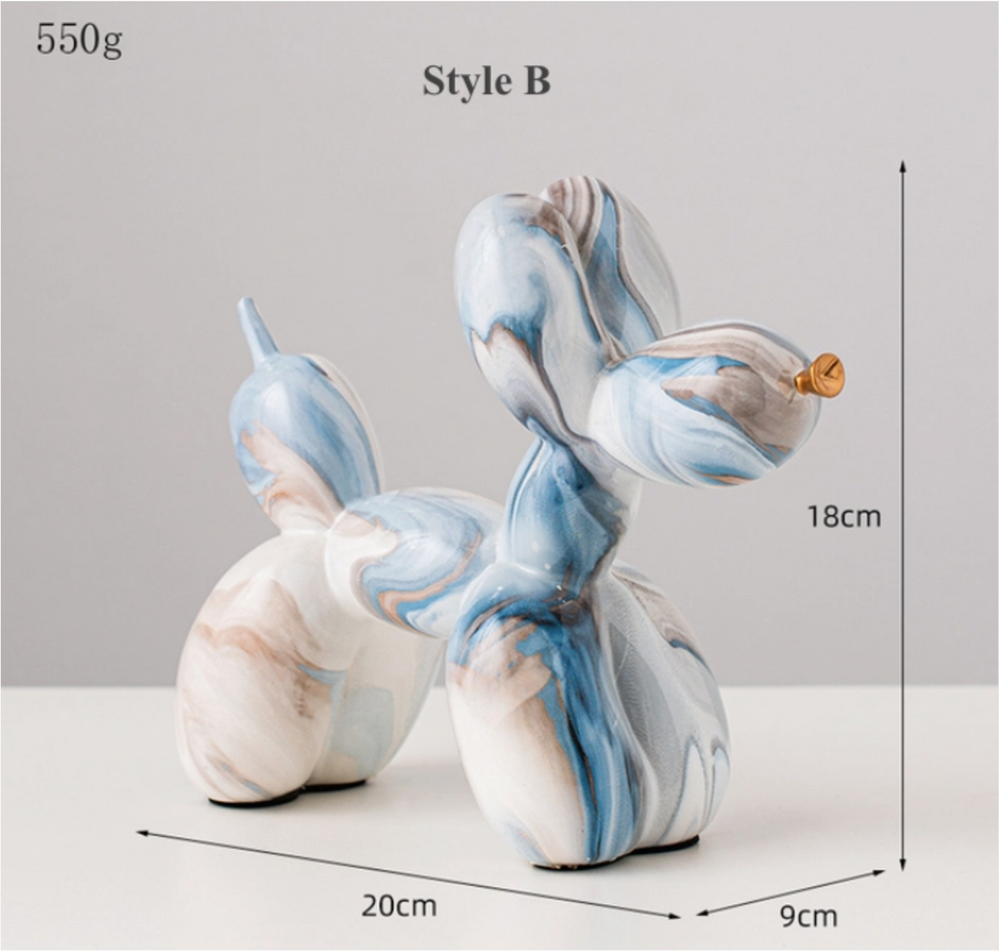 Balloon Dog Sculpture, Small - Grey and Blue