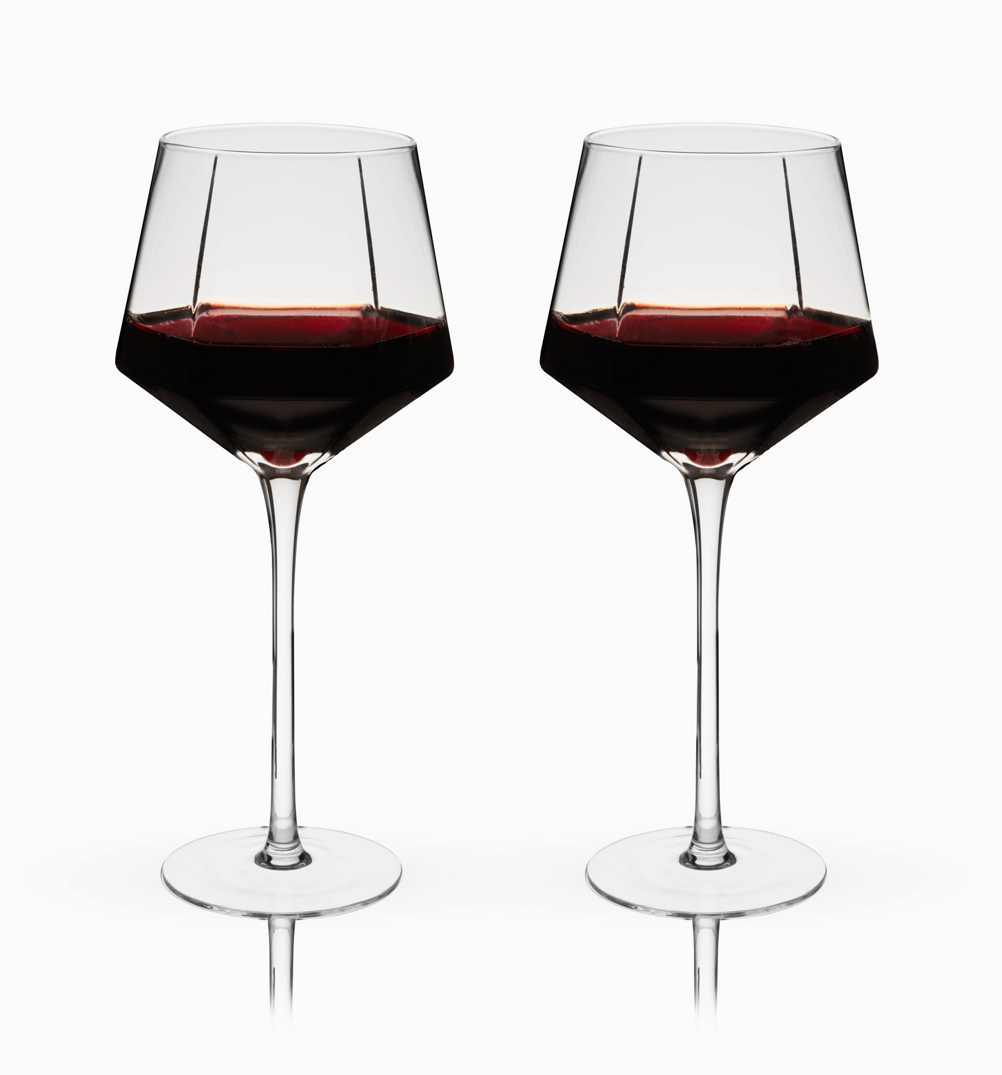 Diamond-Faceted Crystal Wine Glasses - Set of 2