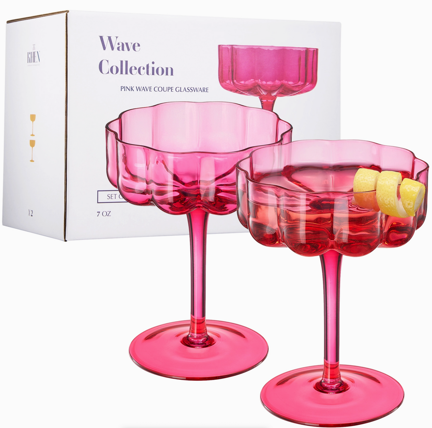 Flower Wave Pink Champagne Coupe - Set of 2