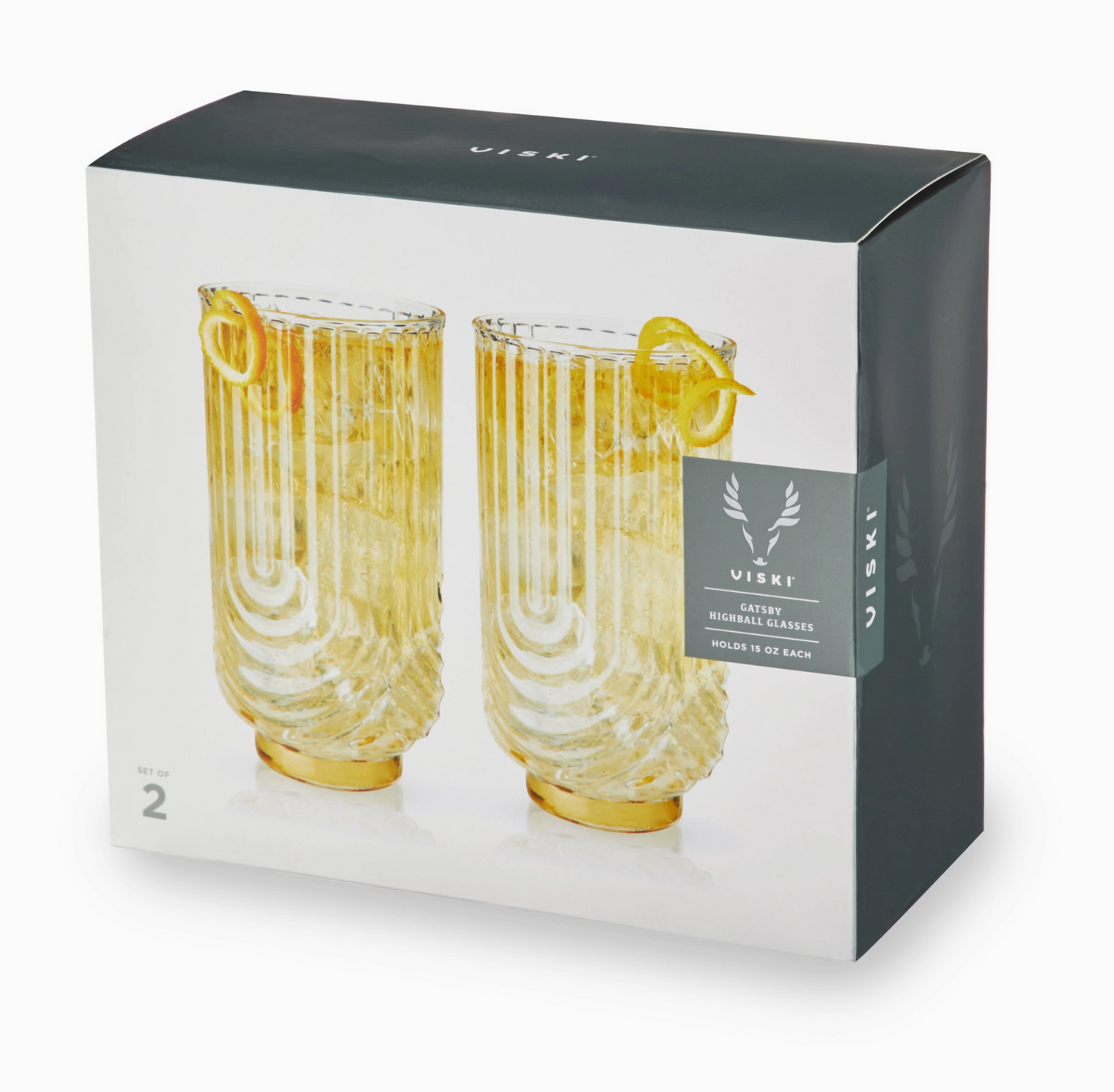 Deco Gatsby Gold-Plated Highball Glasses - Set of 2