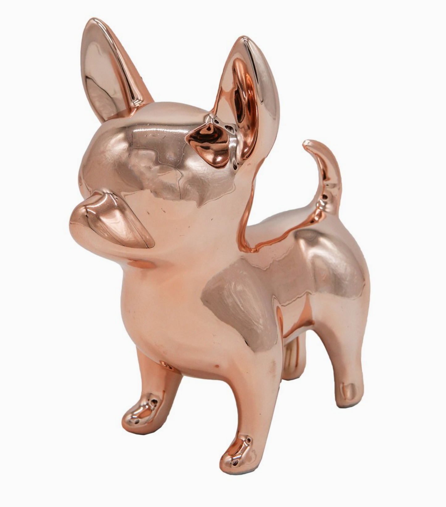Standing Chihuahua Ceramic Statue - Metallic Rose Gold