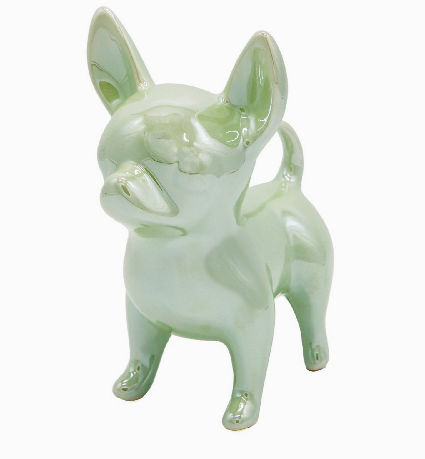 Standing Chihuahua Ceramic Statue - Metallic Green