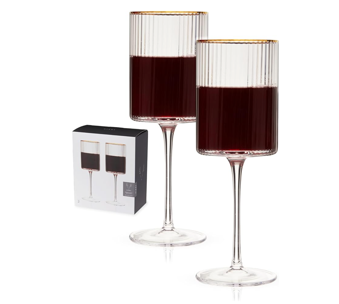 Deco Meridian Gold-Rimmed Crystal Wine Glasses - Set of 2