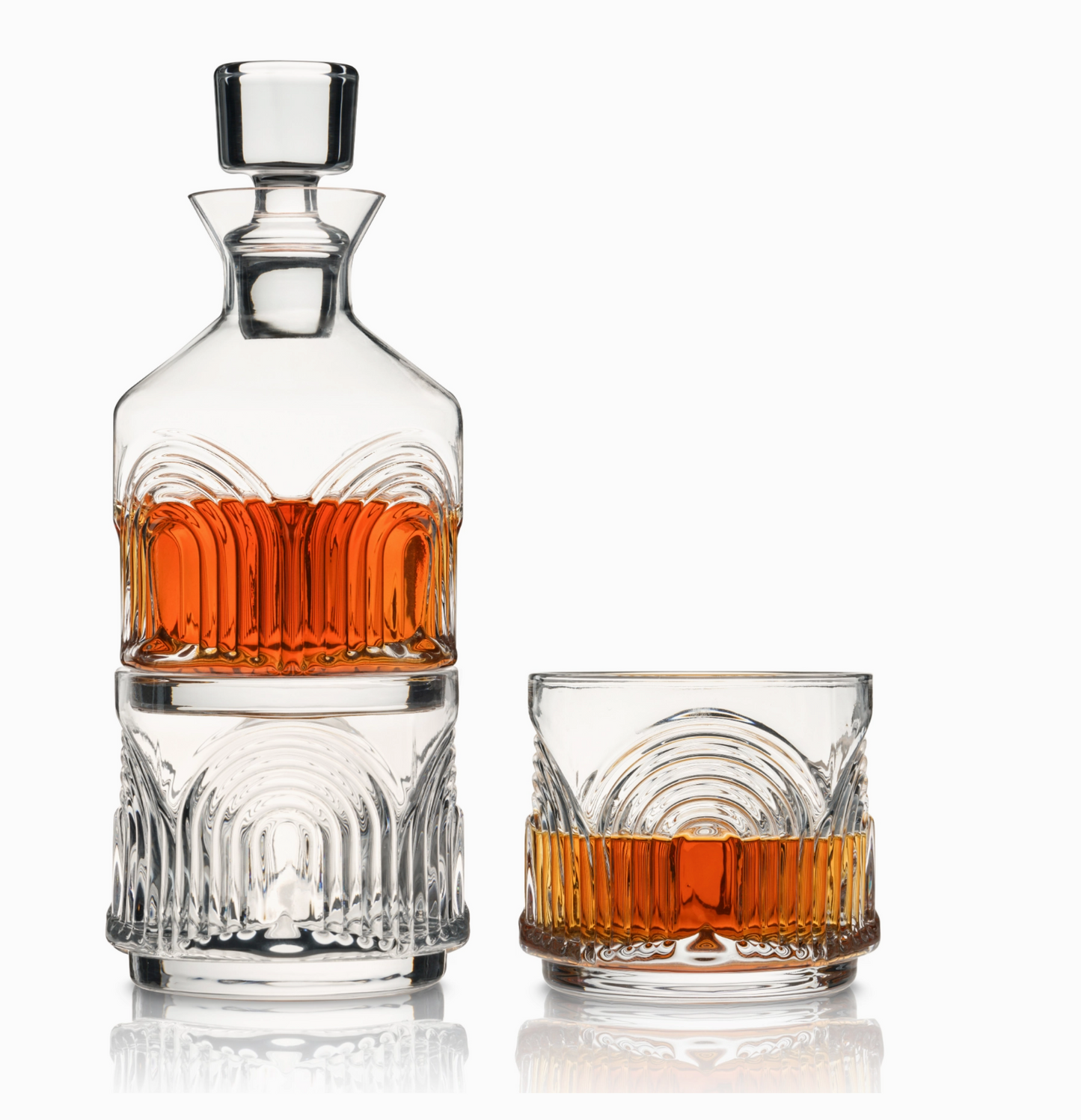 Deco Beau Stacking Crystal Decanter & Tumbler Set - Set of 3