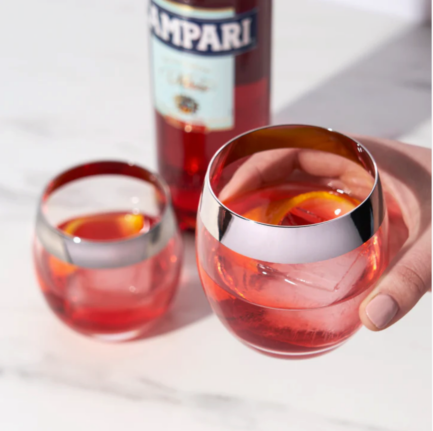 Irving™ Chrome-Rimmed Stemless Crystal Tumblers - Set of 2