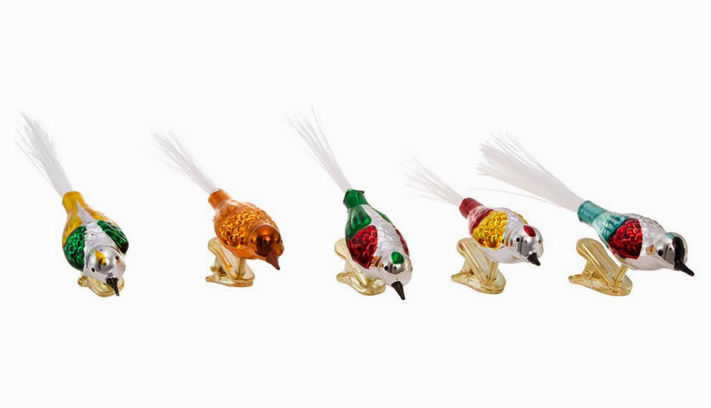 Glass Clip-On Bird Ornaments - 4.5"