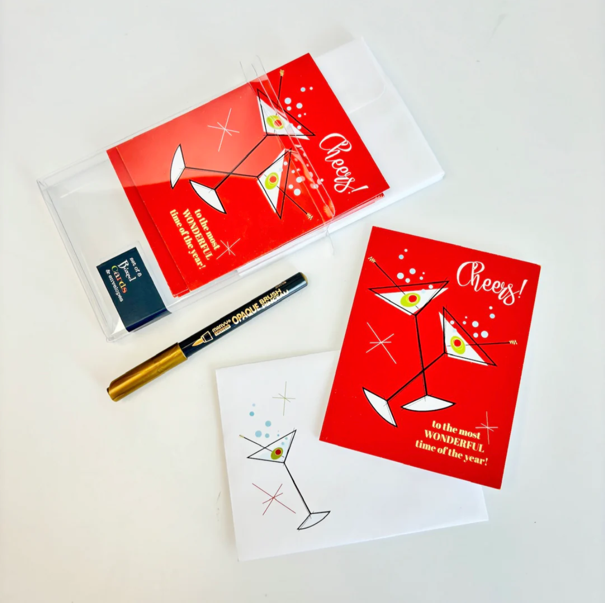 Midcentury Modern Martini Holiday Cards - Boxed Set