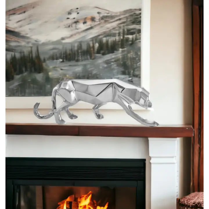 Silver Aluminum Geometric Panther Sculpture